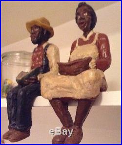Vintage Black Americana Man With Watermelon, Woman With Green Beans Shelf Edge Decor