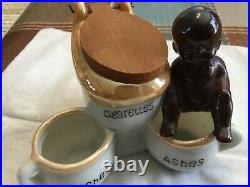Vintage Black Americana Toilet Ashtray Matches Ciggarette Holder Japan Porcelain