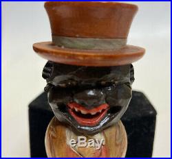 Vintage Black Americana Wood Carved Bottle Stopper White Face Hidden Under Hat