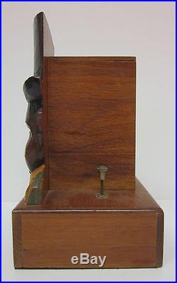 Vintage Black Americana Wood Mechanical Cigarette Dispenser Tobacciana cv4584