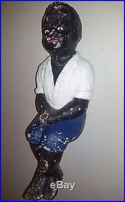 Vintage Black Boy Fishing Lawn Jockey Concrete Statue Yard Art