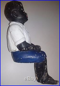 Black Americana Chalkware Boy Statue Fishing