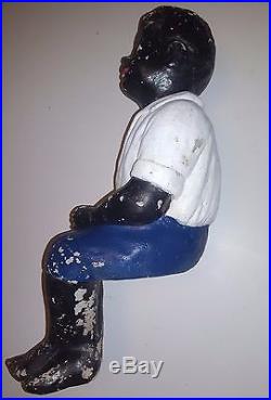 Vintage Black Boy Fishing Lawn Jockey Concrete Statue Yard Art