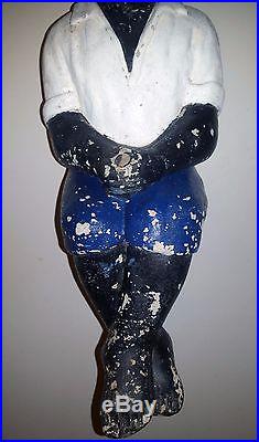 Vintage Black Boy Fishing Lawn Jockey Concrete Statue Yard Art