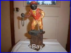 Vintage Black Lawn Jockey 11 Cast Iron Footman Door Stop Gate Lantern Holder