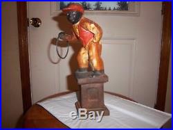 Vintage Black Lawn Jockey 11 Cast Iron Footman Door Stop Gate Lantern Holder