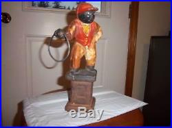 Vintage Black Lawn Jockey 11 Cast Iron Footman Door Stop Gate Lantern Holder