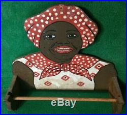 Vintage Black Memorabilia Mammy Wooden Paper Towel Holder Kitchenware