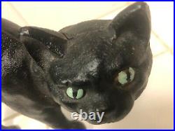 Vintage Cast Iron Black Scared Arched Cat Figure Door Stopper