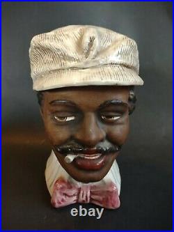 Vintage Ceramic Tobacco Jar Of Black Americana Man In Hat & Bowtie 4444