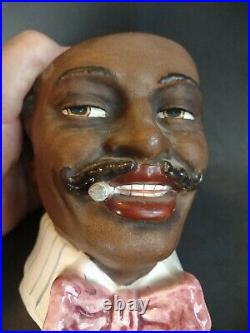 Vintage Ceramic Tobacco Jar Of Black Americana Man In Hat & Bowtie 4444