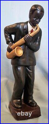 Vintage Chalkware Ceramic Black Americana Jazz Band Saxophone Player Statue 18