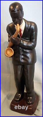 Vintage Chalkware Ceramic Black Americana Jazz Band Saxophone Player Statue 18