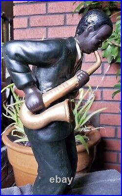 Vintage Chalkware Ceramic Black Americana Jazz Band Saxophone Player Statue 18