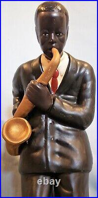 Vintage Chalkware Ceramic Black Americana Jazz Band Saxophone Player Statue 18