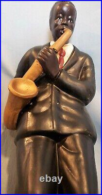 Vintage Chalkware Ceramic Black Americana Jazz Band Saxophone Player Statue 18