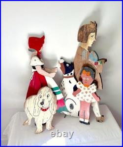 Vintage Cutout Folk Art Primitive Figures, Set Of 5, Dogs, Black Americana