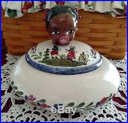Vintage Erwin Pottery Negatha P Black Americana French Peasant Powder Jar