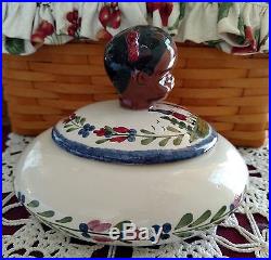 Vintage Erwin Pottery Negatha P Black Americana French Peasant Powder Jar