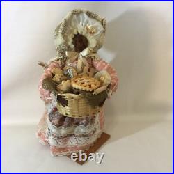 Vintage Handmade Folk Art Doll Black Americana Mexican Native Woman With Basket