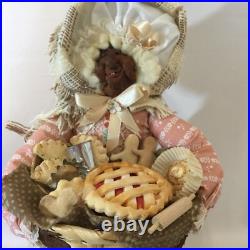 Vintage Handmade Folk Art Doll Black Americana Mexican Native Woman With Basket