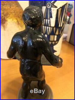 Vintage Heavy Cast Iron Black Americana Muscular Man Card Holder