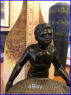 Vintage Heavy Cast Iron Black Americana Muscular Man Card Holder