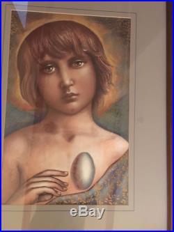Vintage J. KOZAK Original Drawing PORTRAIT of a Young Woman Framed Signed (393)