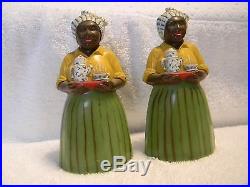 Vintage LUZIANNE GREEN YELLOW MAMMY SALT & PEPPER SHAKERS ORIG Black Americana