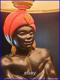 Vintage Mid Century Pair Blackamoor Nubian Genie Chalkware Lamps Black Americana
