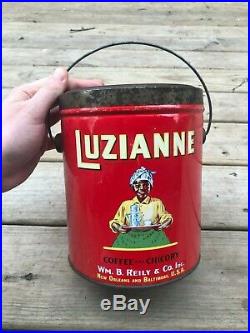 Vintage Old Luzianne 3 LB Coffee and Chicory Tin Litho Can Black Americana Clean