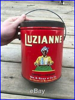 Vintage Old Luzianne 3 LB Coffee and Chicory Tin Litho Can Black Americana Clean