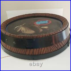 Vintage Olympia Beer Barrel Lighted Round Sign ASK FOR OLY Black Americana