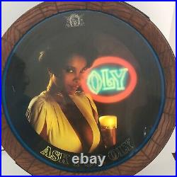 Vintage Olympia Beer Barrel Lighted Round Sign ASK FOR OLY Black Americana