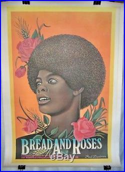 Vintage Orig Black Americana Bread & Roses Afl/cio Union Linen Mounted Poster