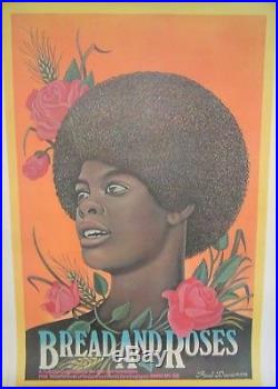 Vintage Orig Black Americana Bread & Roses Afl/cio Union Linen Mounted Poster