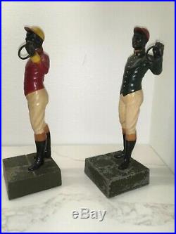 Vintage Pair Black Americana Lawn Jockey Bookends / Groomsman Statues