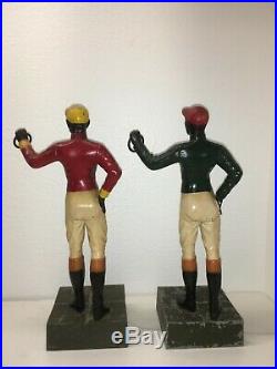 Vintage Pair Black Americana Lawn Jockey Bookends / Groomsman Statues