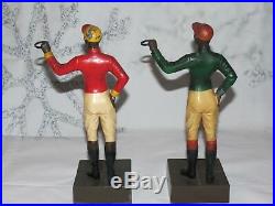 Vintage Pair Cast Iron Lawn Jockey Bookends Black Americana Groomsman Statues