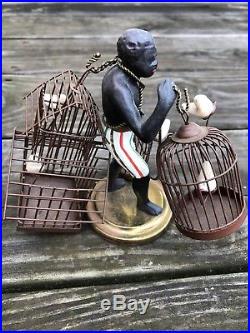 Vintage Petite Choses Painted Brass Black Americana Blackamoor Figure Birdcage