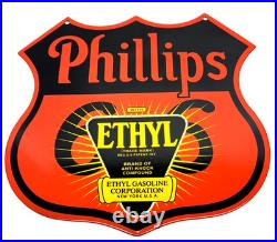 Vintage Phillips 66 Ethyl Porcelain Sign- Service Station Gasoline Americana