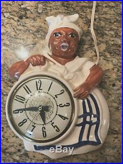 Vintage, Rare Red Wing Pottery Mammy Wall Clock Black Americana WORKS