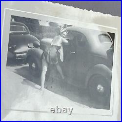 Vintage Snapshot Photograph Beautiful Shapely Young Woman Leaning In Car