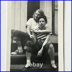 Vintage Snapshot Photograph Beautiful Young Affectionate Women Bobby Socks