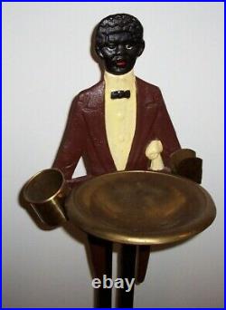 Vintage Tobacco Cast Iron Black Butler Man Smoking Art Ashtray Stand Tray
