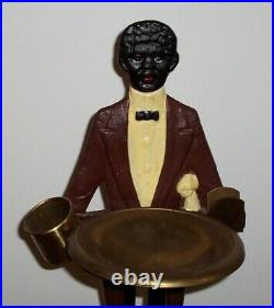 Vintage Tobacco Cast Iron Black Butler Man Smoking Art Ashtray Stand Tray