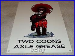 Vintage Two Coons Axle Grease Black Americana Boy Raccoon 12 Metal Gas Oil Sign