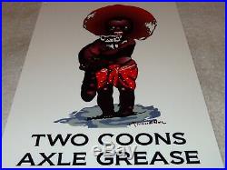 Vintage Two Coons Axle Grease Black Americana Boy Raccoon 12 Metal Gas Oil Sign