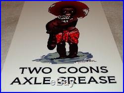 Vintage Two Coons Axle Grease Black Americana Boy Raccoon 12 Metal Gas Oil Sign