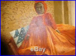 Vintage Victorian Scene Mammy Doll Black Americana Oil Painting Artist Signed